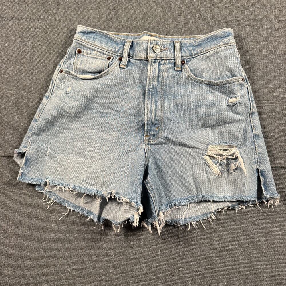 Abercrombie & Fitch 4" Mom Short High Rise Distressed Blue Denim Women Size 26